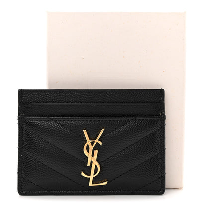 Saint Laurent Grain De Poudre Matelasse Chevron Monogram Credit Card Case Black 8 of 8