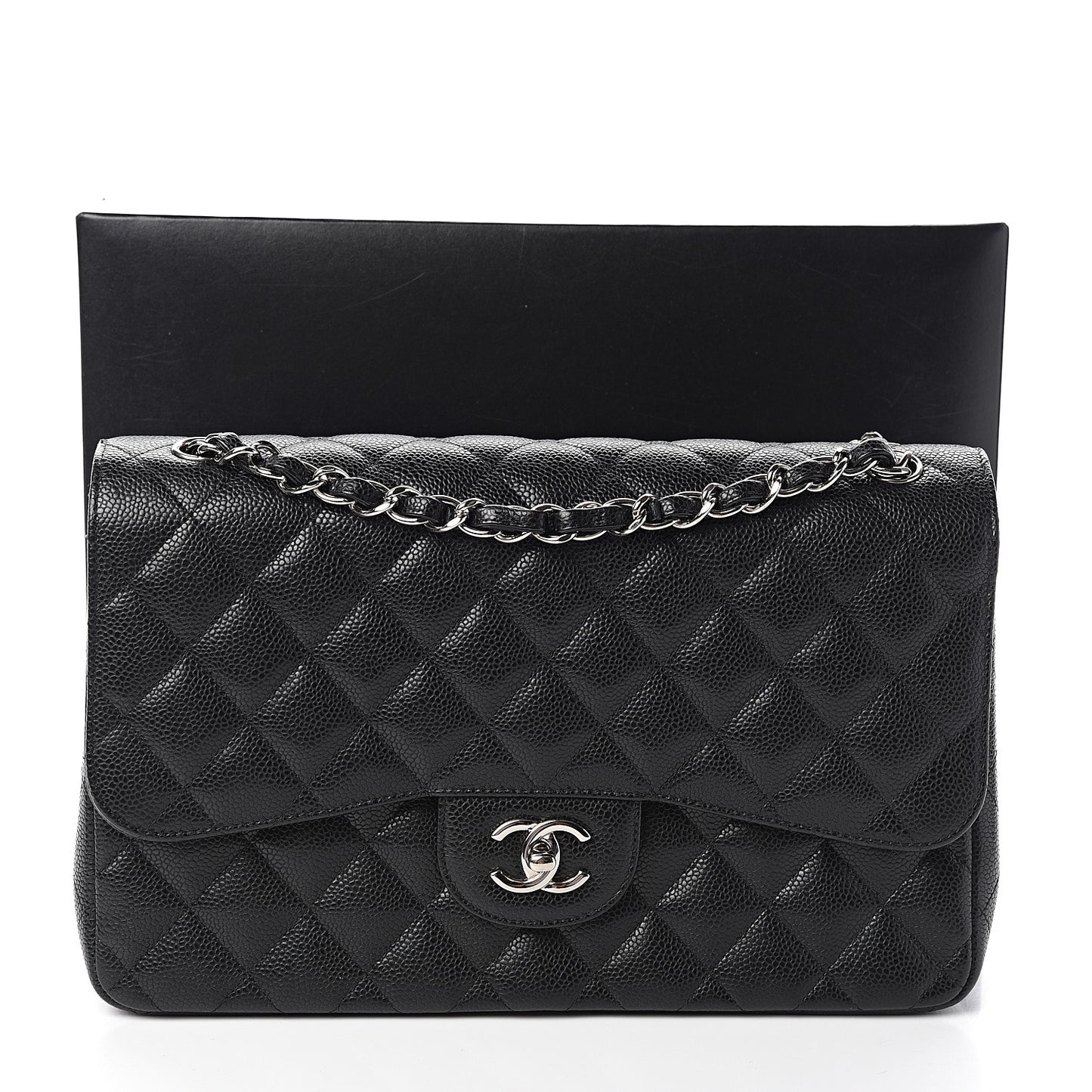 Caviar Quilted Jumbo Double Flap Black