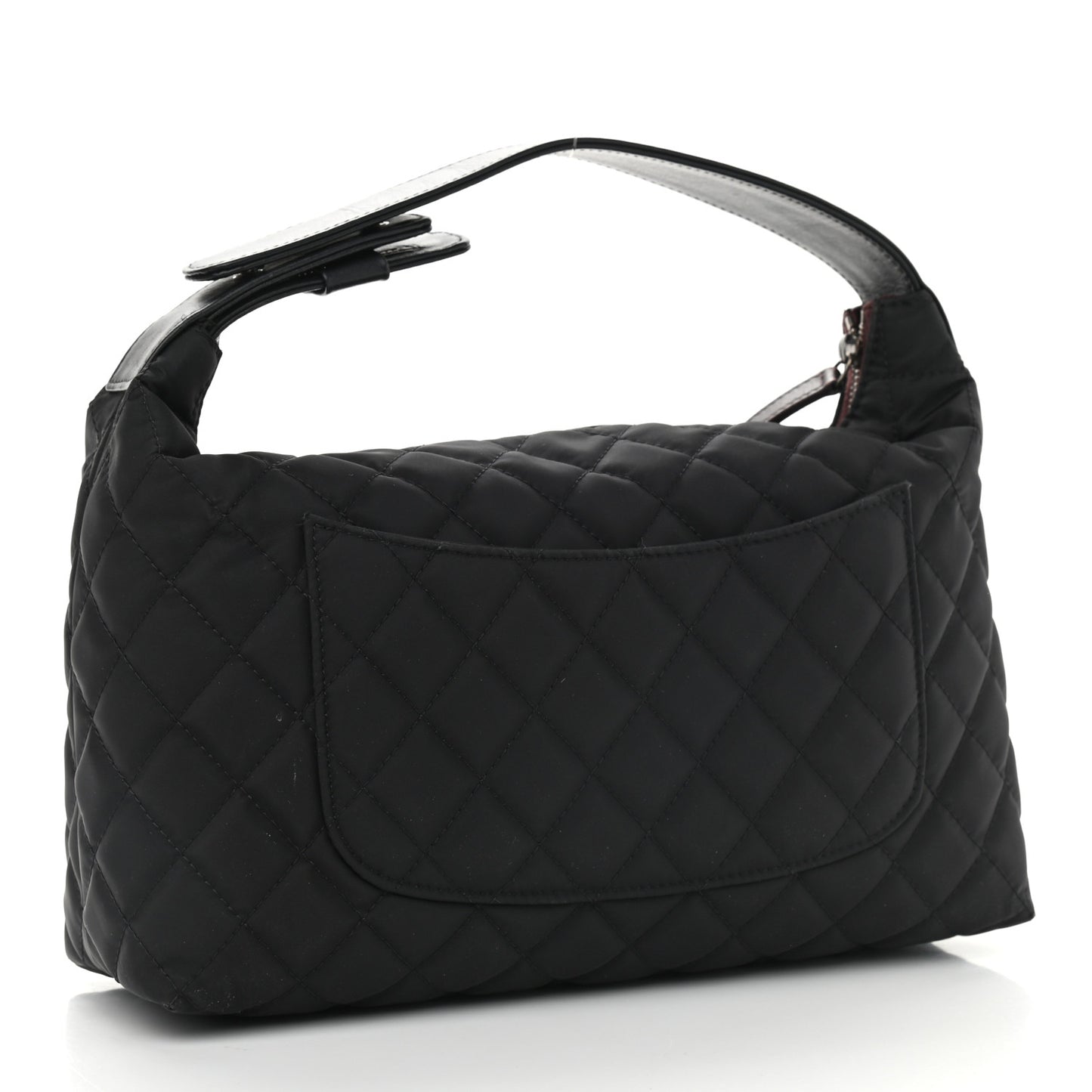 Nylon Calfskin Quilted Hobo Black