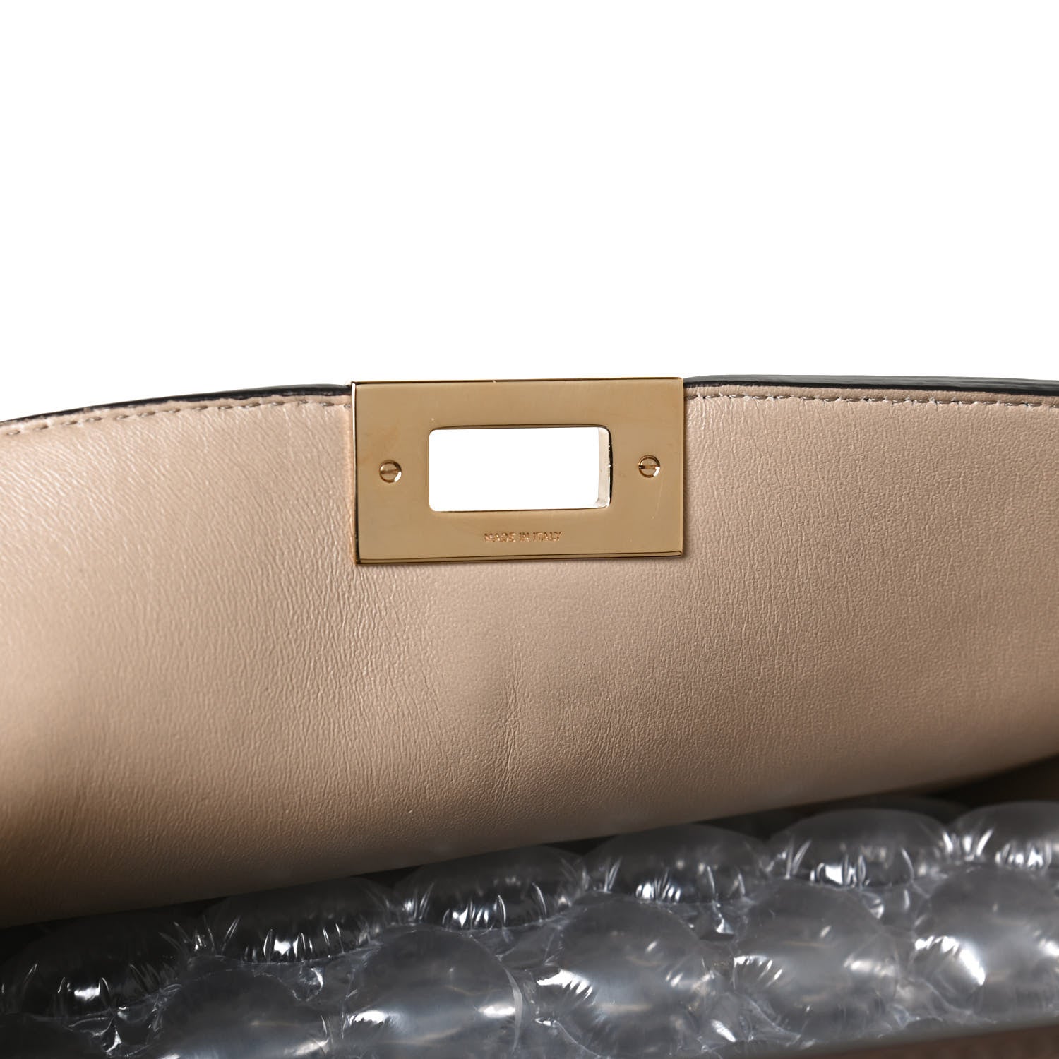 Fendi Vitello Seta Glazed Fabric FF 1974 Medium Peekaboo X-Lite Maya Mogano Panna 9 of 12
