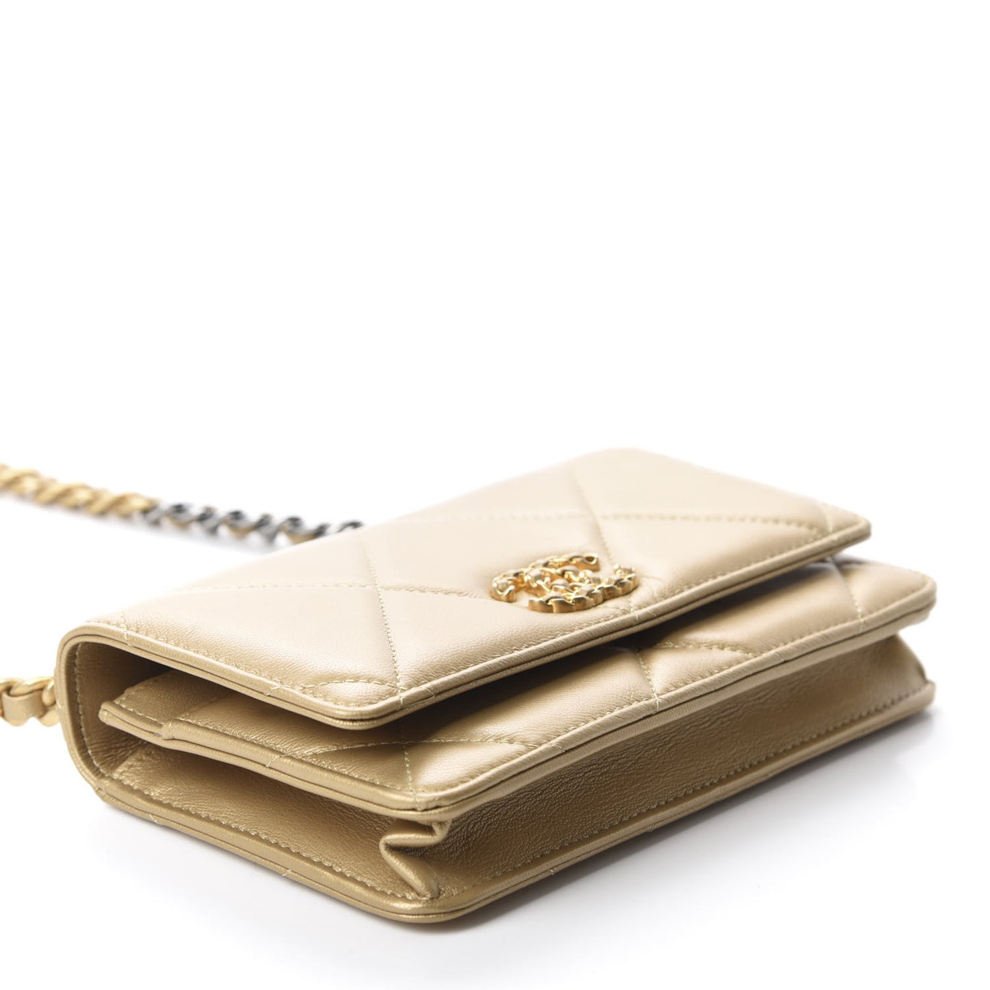 Metallic Goatskin Quilted 19 Wallet On Chain WOC Gold