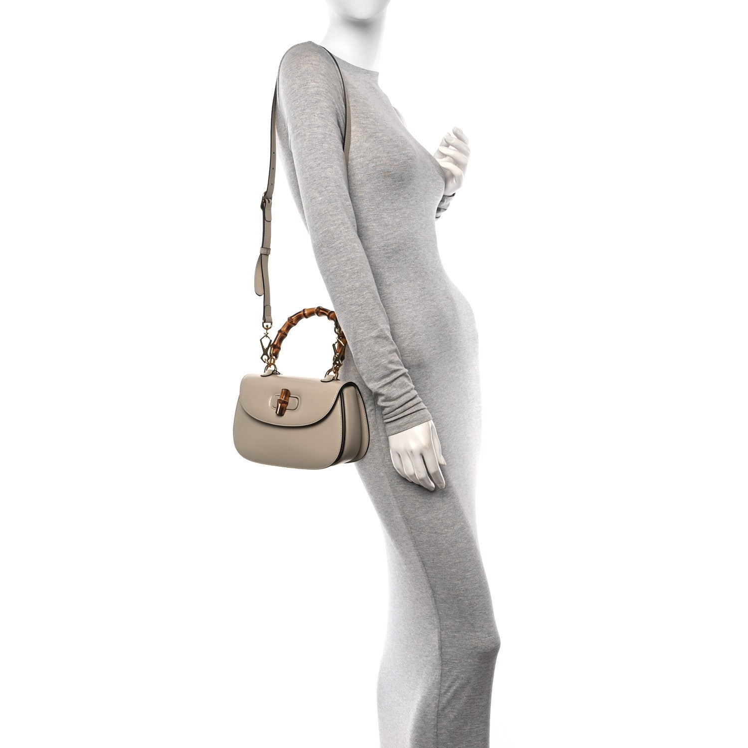 Gucci Boarded Dyana Lux Calfskin Web Small Bamboo 1947 Top Handle Bag Oatmeal 2 of 11