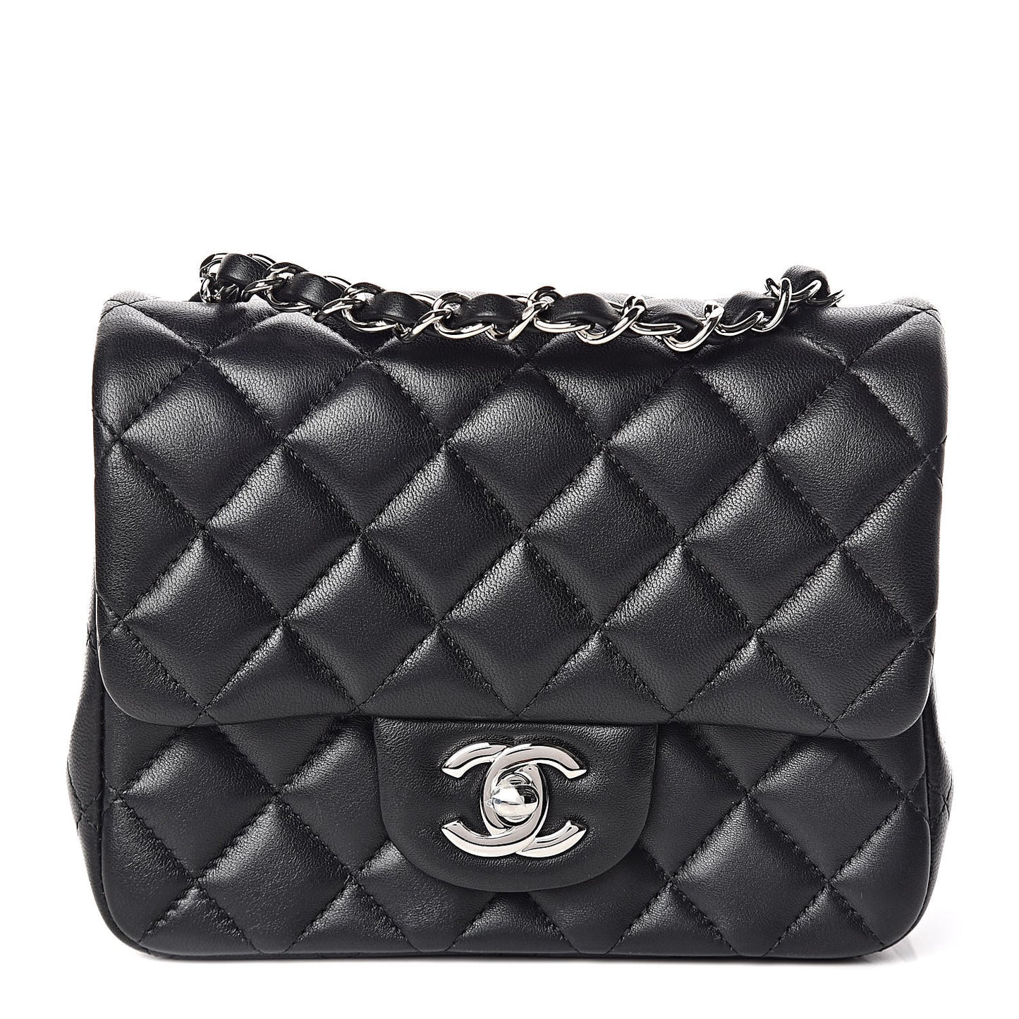 Lambskin Quilted Mini Square Flap Black