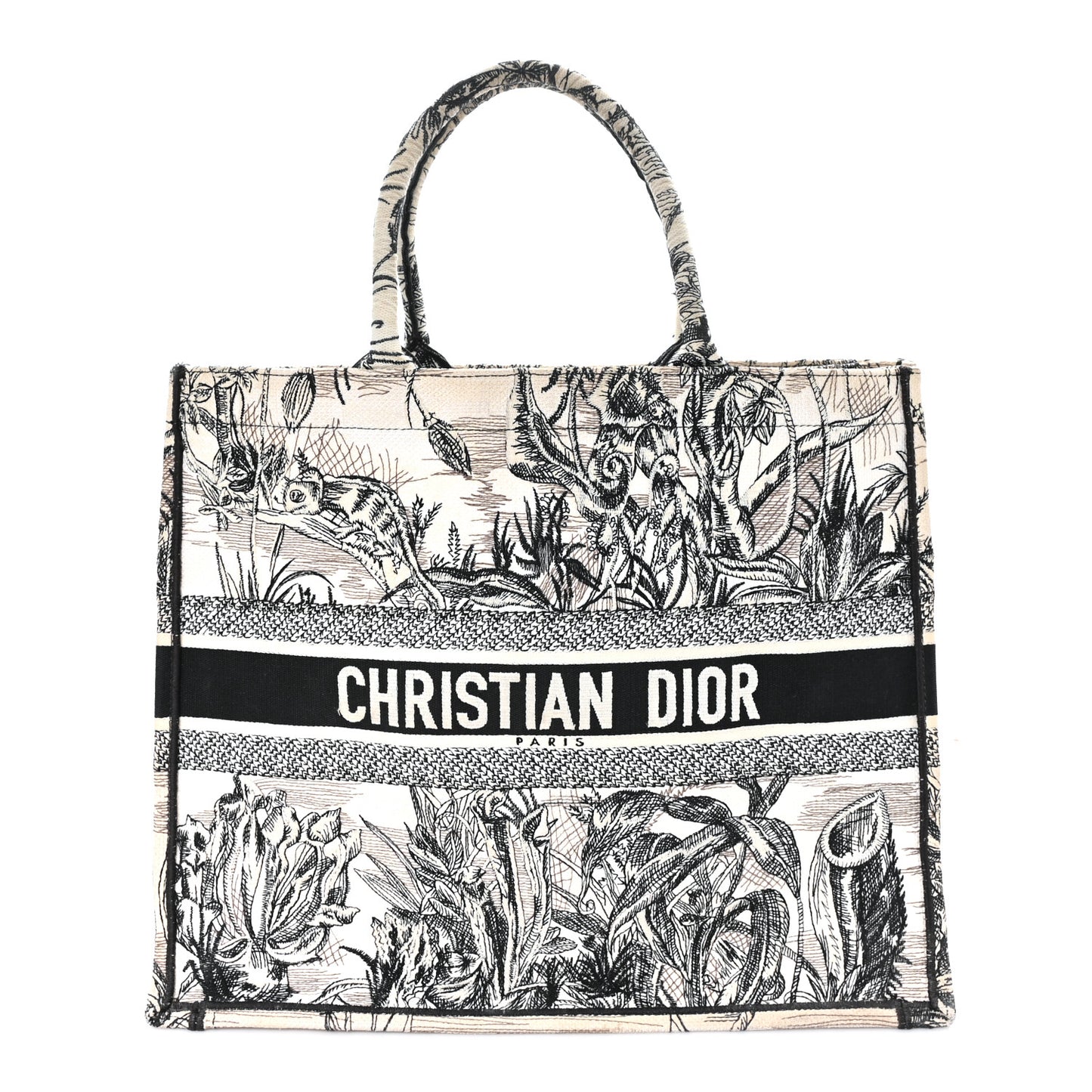 Canvas Embroidered Toile De Jouy Book Tote White Black