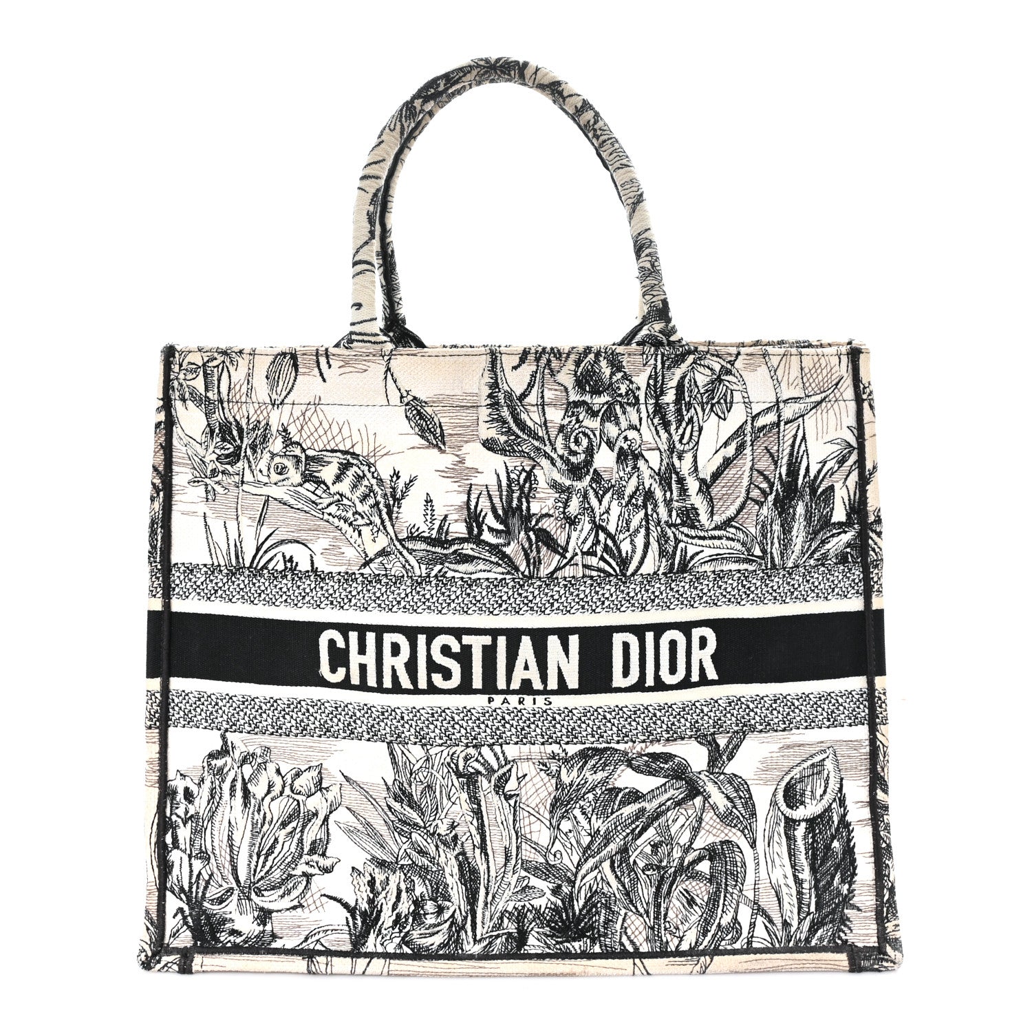Christian Dior Canvas Embroidered Toile De Jouy Book Tote White Black 1 of 13