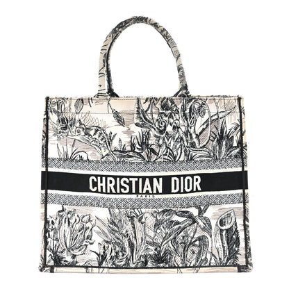 Christian Dior Canvas Embroidered Toile De Jouy Book Tote White Black 1 of 13