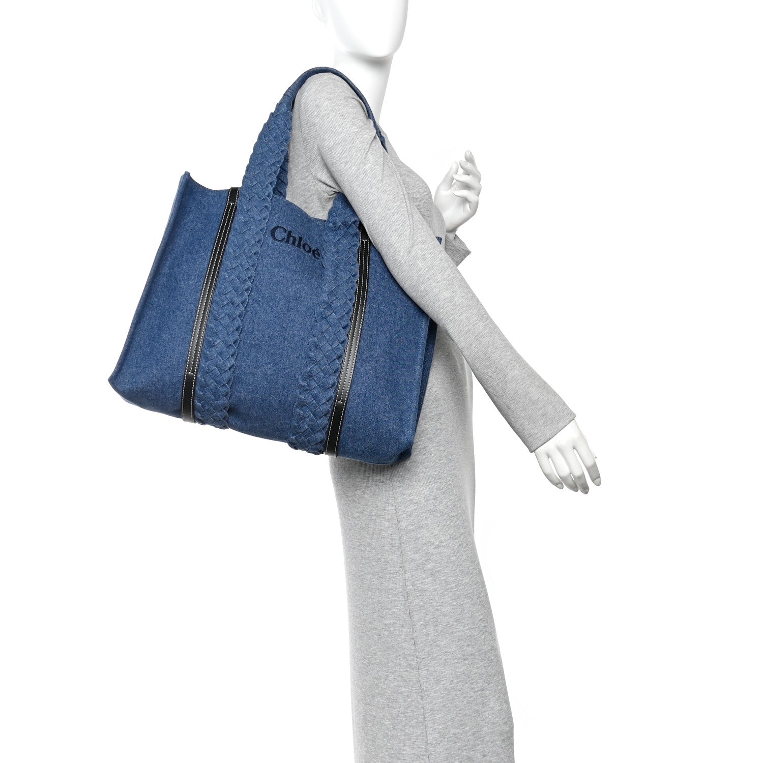 Chloe Denim Calfskin Large Braided Woody Ribbon Tote Blue 2 of 9