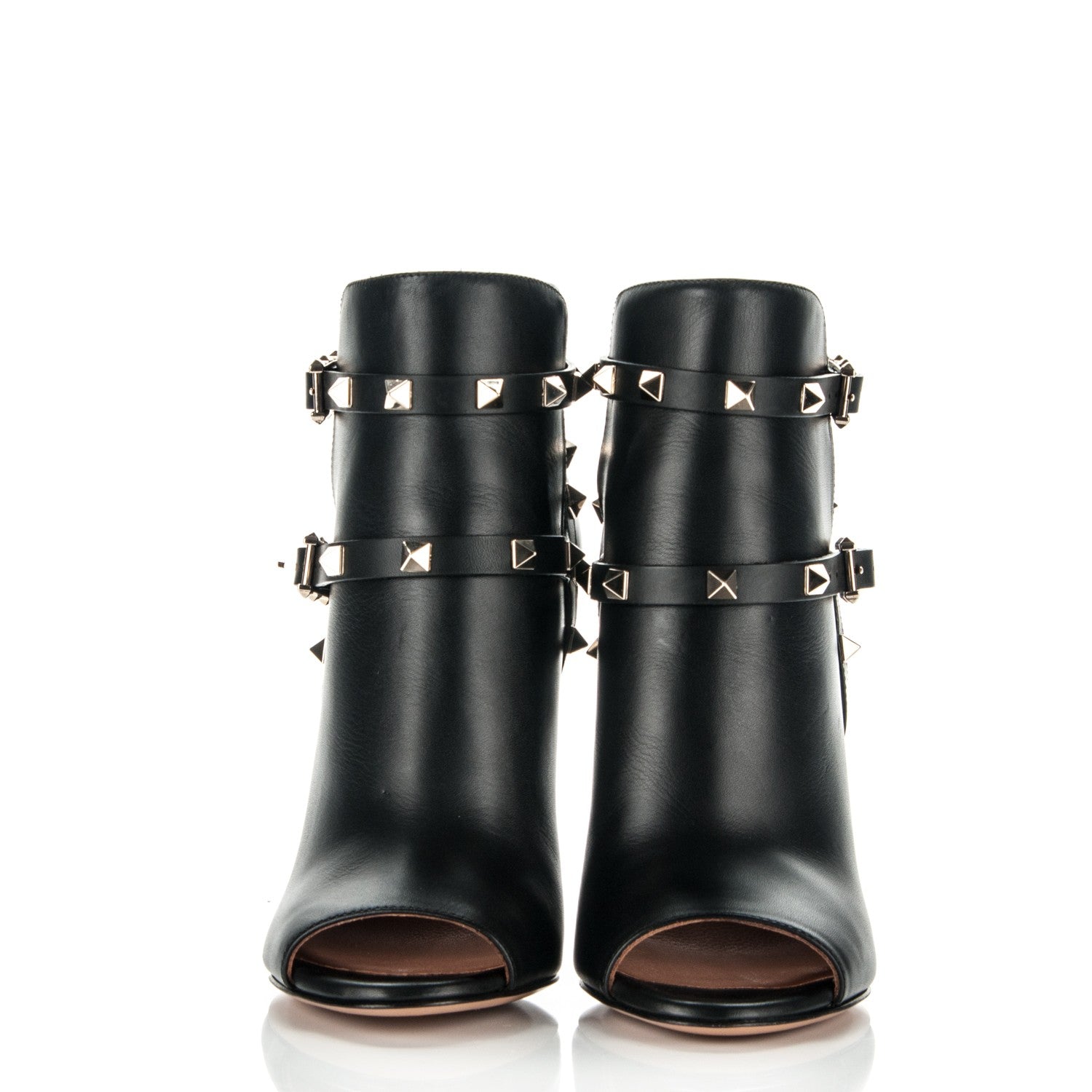 Valentino Garavani Calfskin Rockstud Peep Toe Double Buckle 100mm Ankle Boots 36 Black 2 of 7