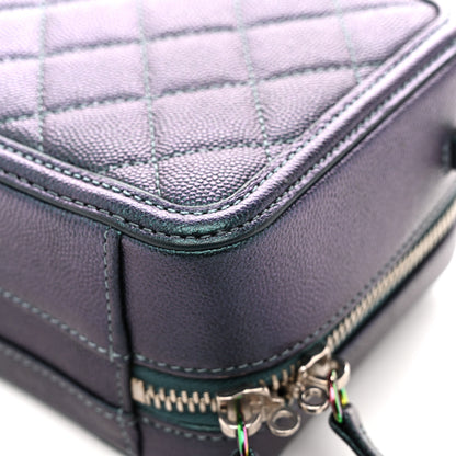 Chanel Iridescent Caviar Quilted Small CC Filigree Vanity Case Dark Turquoise 11 of 11
