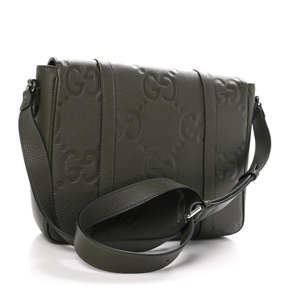 Gucci Calfskin Jumbo GG Embossed Double Buckle Medium Messenger Bag Dark Vintage Olive 3 of 10