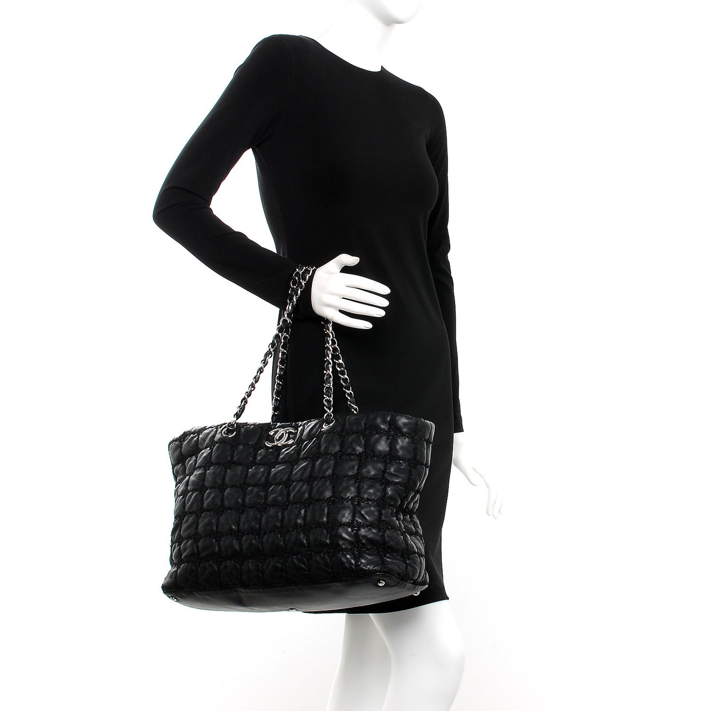 Lambskin Tweed Double Stitch Tote Black
