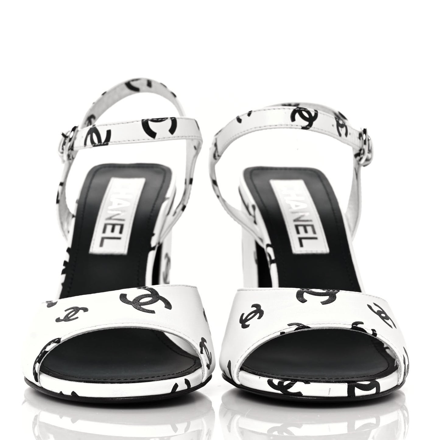 Lambskin Printed Coco Beach Sandals 37 White Black