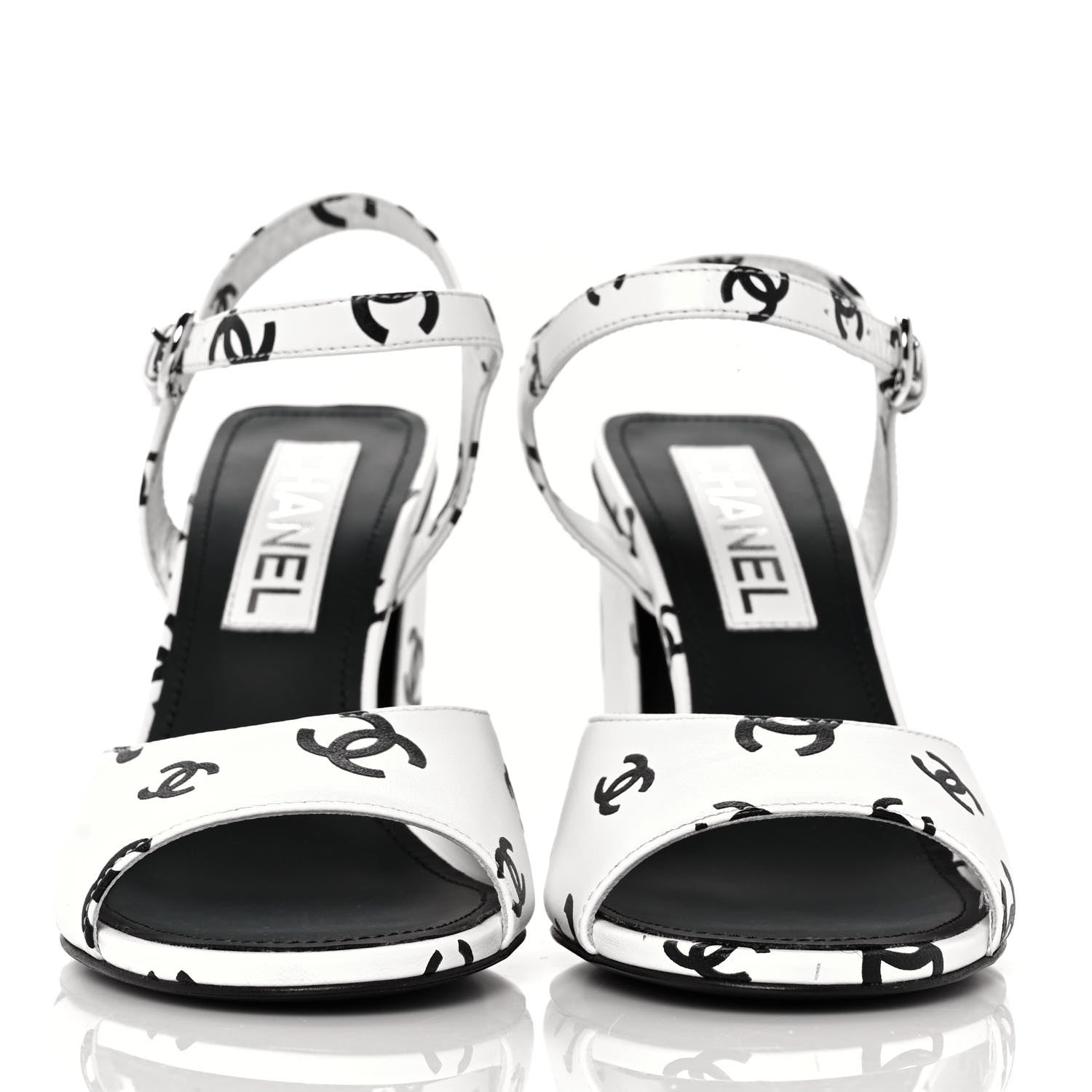 Chanel Lambskin Printed Coco Beach Sandals 37 White Black 2 of 9