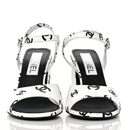 Chanel Lambskin Printed Coco Beach Sandals 37 White Black 2 of 9