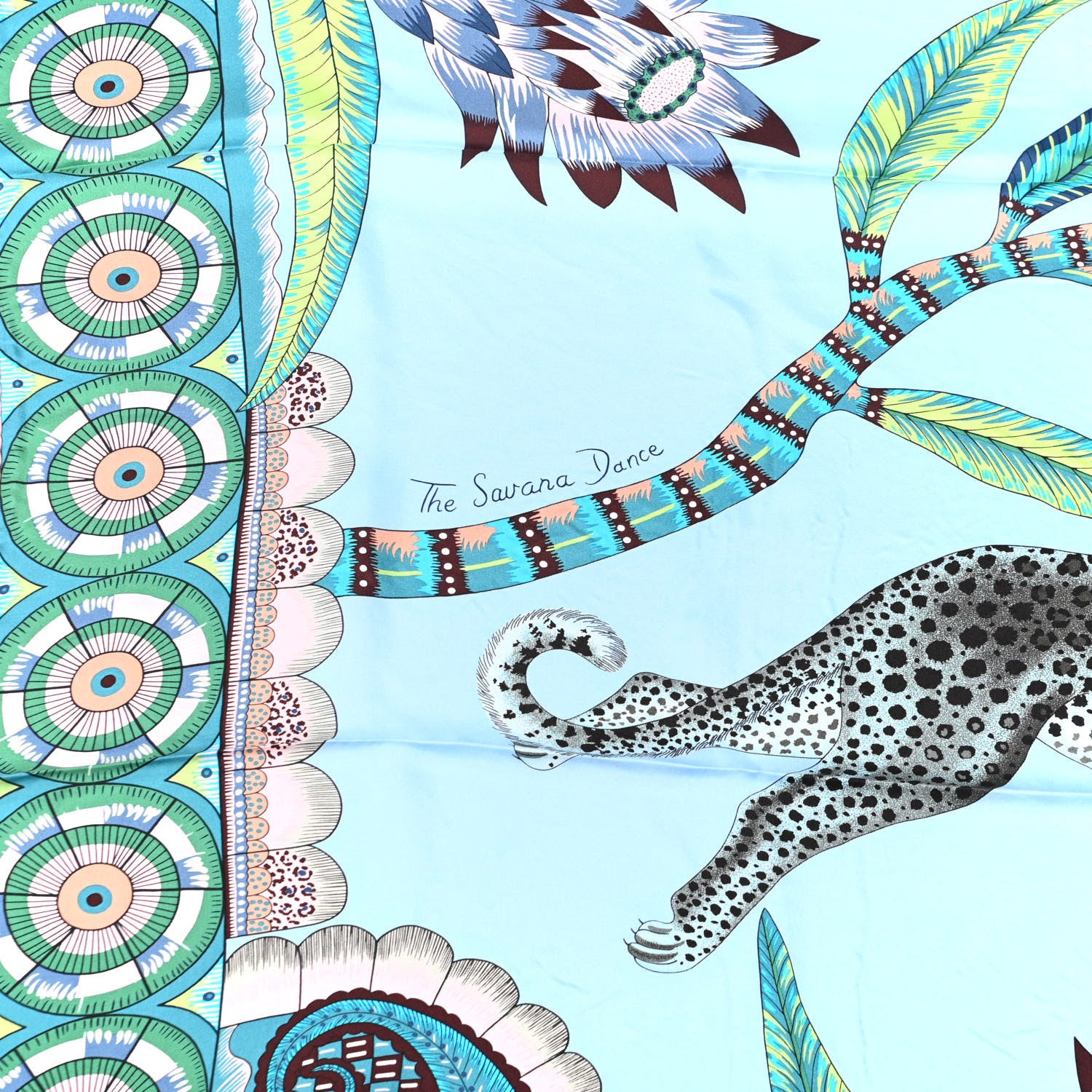 Hermes Silk The Savana Dance Wash Scarf 140 Ciel Vert Rose Poudre 5 of 5