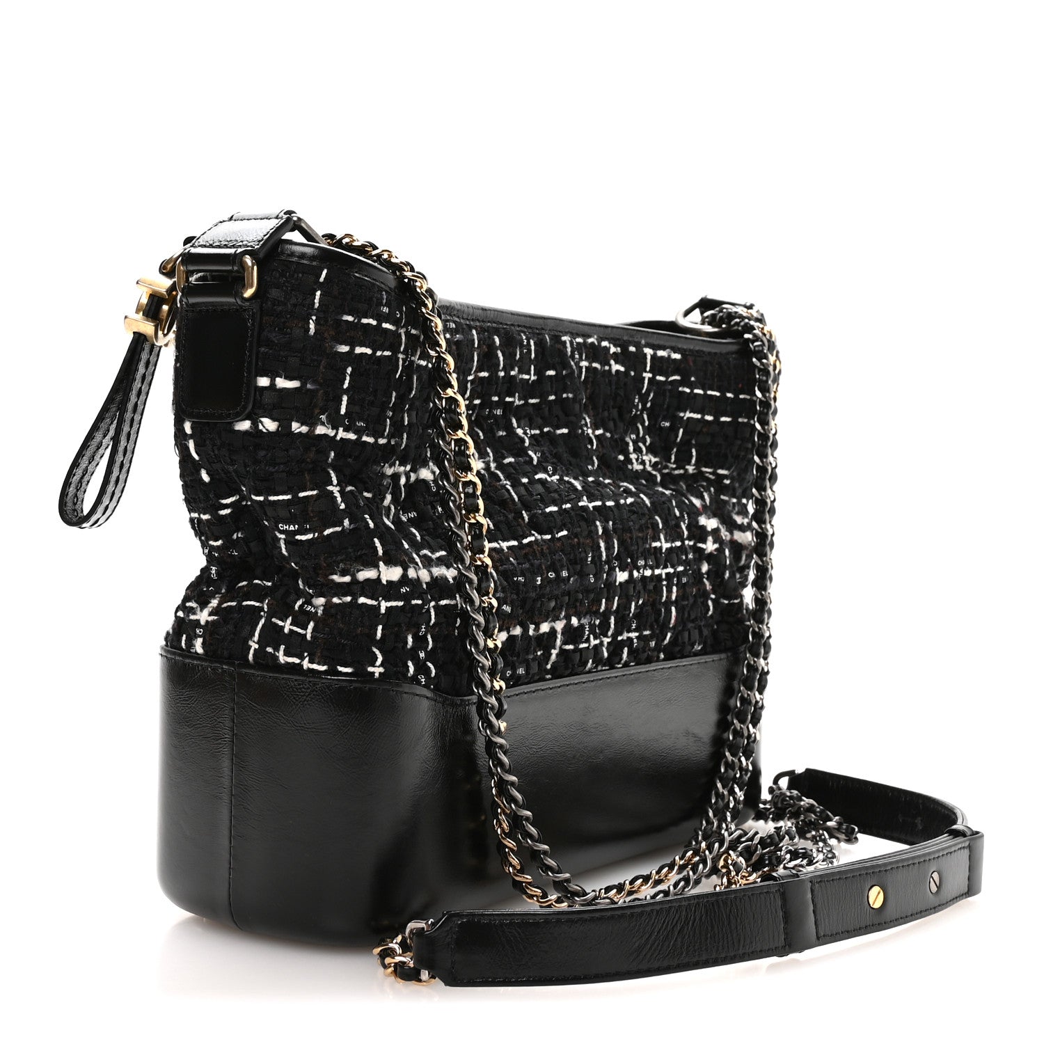 Chanel Tweed Calfskin Quilted Medium Gabrielle Hobo Black White 3 of 11