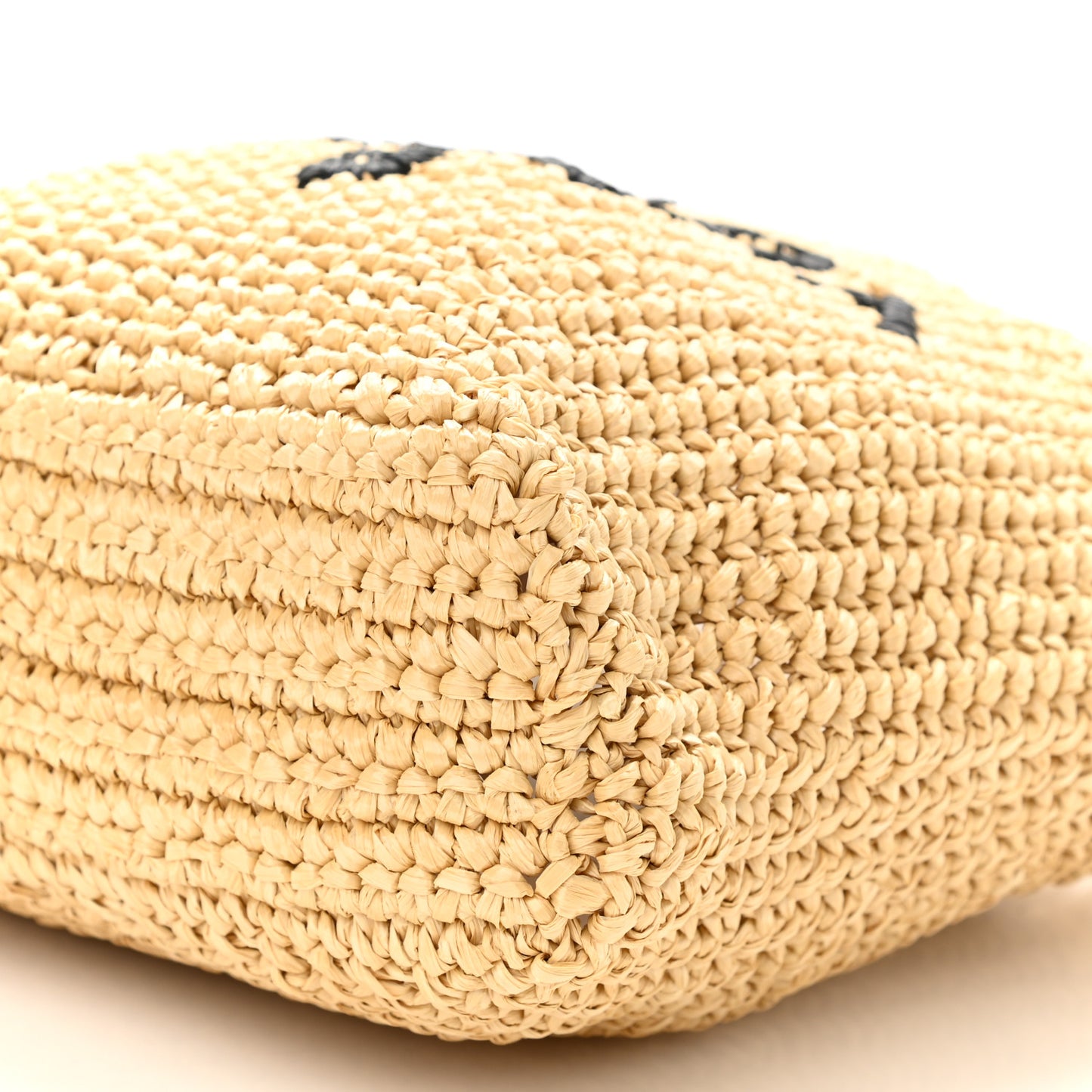 Yarn Raffia Effect Crochet Embroidered Small Logo Tote Naturale
