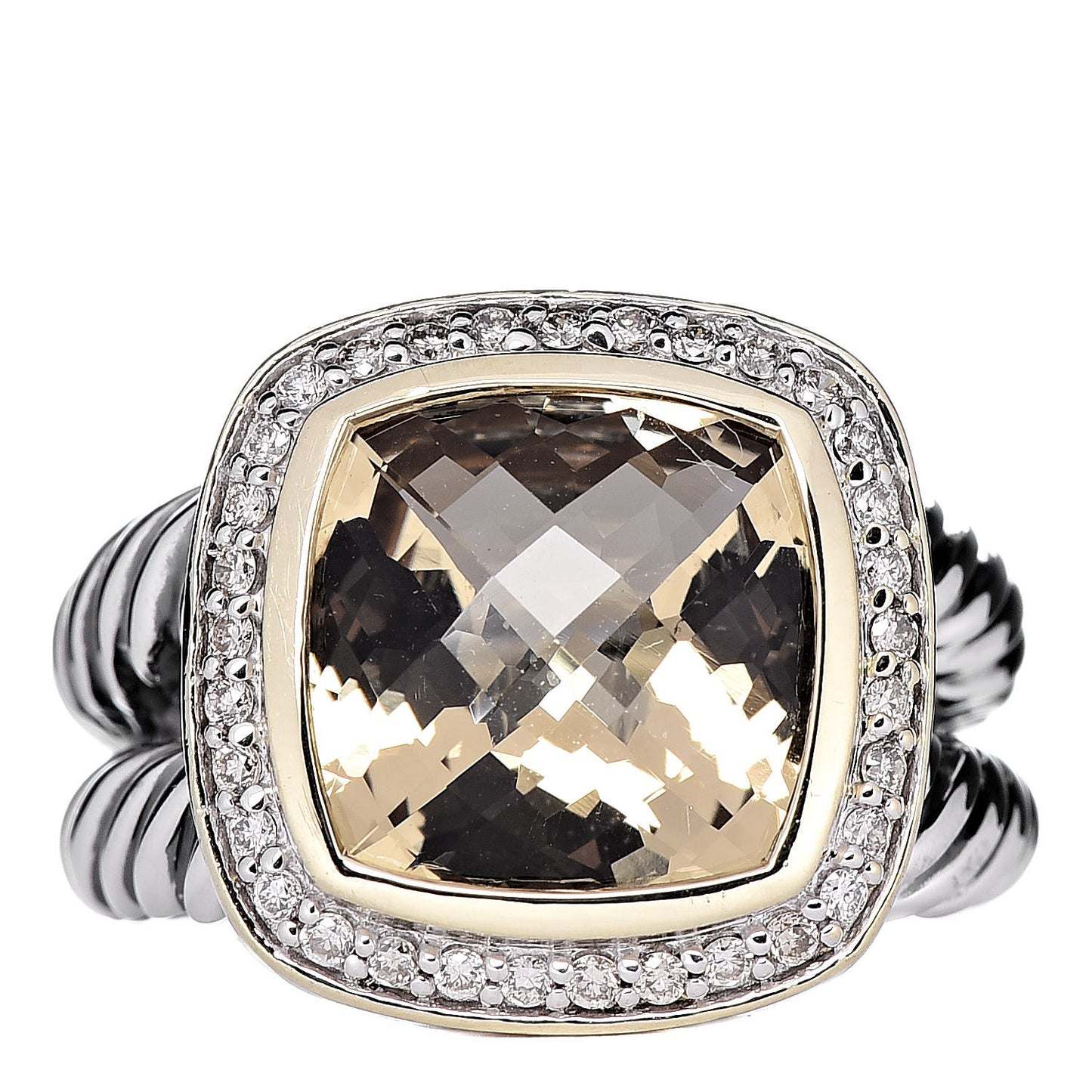Sterling Silver 18K Yellow Gold Diamond Lemon Quartz 11mm Albion Ring 54 7
