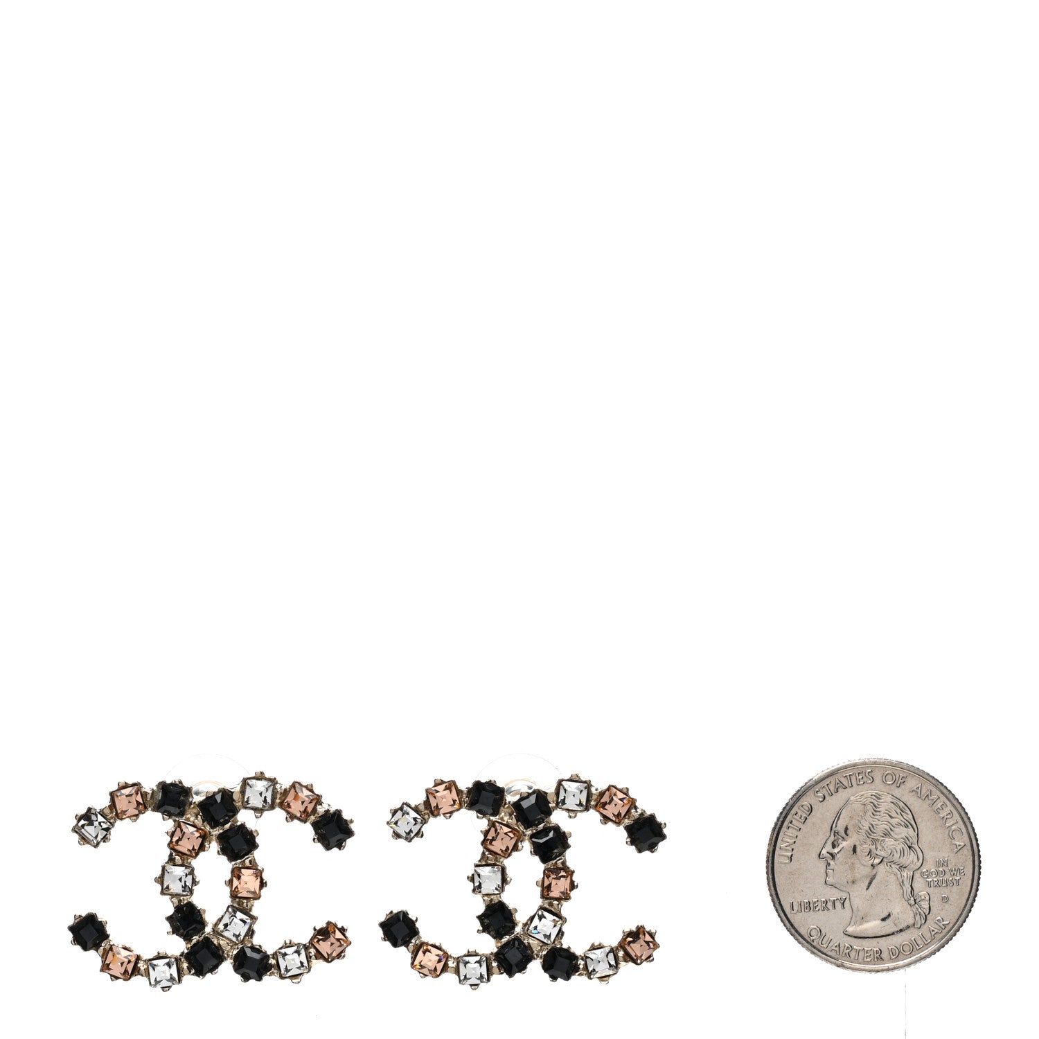 Chanel Metal Baguette Crystal CC Earrings Black Orange 2 of 5