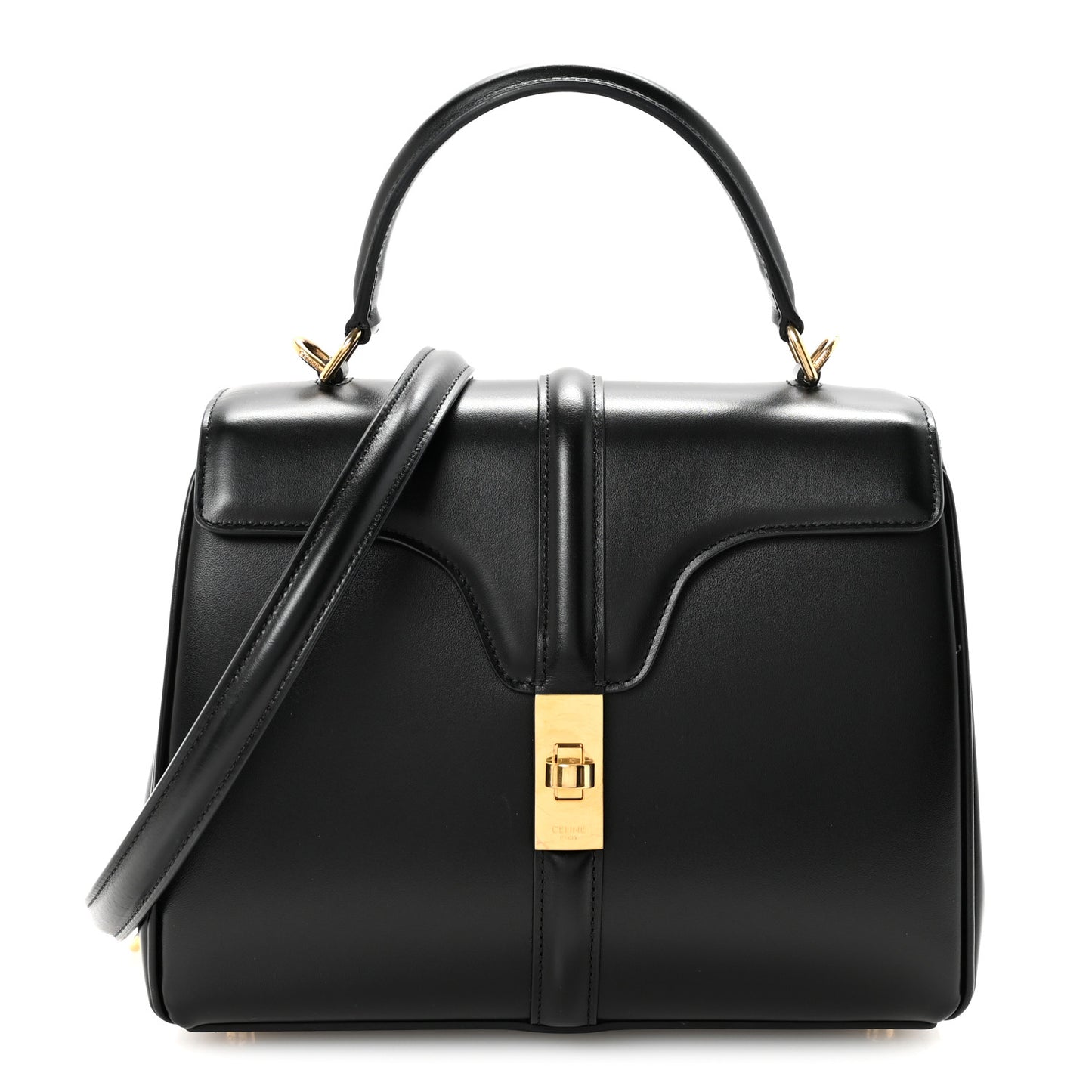 Satinated Calfskin Small 16 Top Handle Bag Black