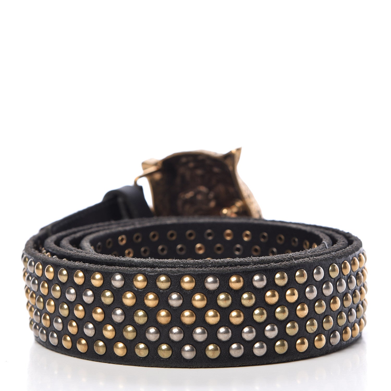 Gucci Calfskin Studded Feline Belt 105 42 Black 2 of 7