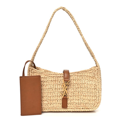 Saint Laurent Raffia Calfskin Le 5 A 7 Mini Hobo Natural Brick 2 of 10