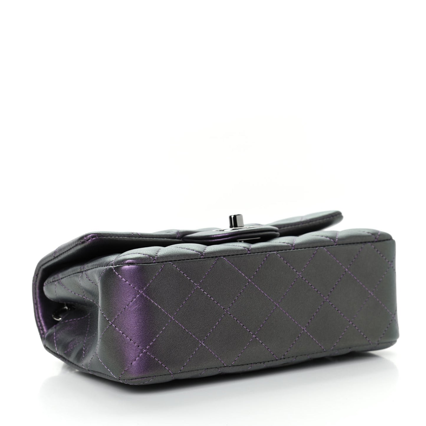 Iridescent Lambskin Quilted Mini Rectangular Flap Purple