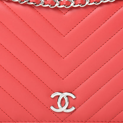 Chanel Lambskin Chevron Quilted Studded Wallet On Chain WOC Light Red 9 of 15