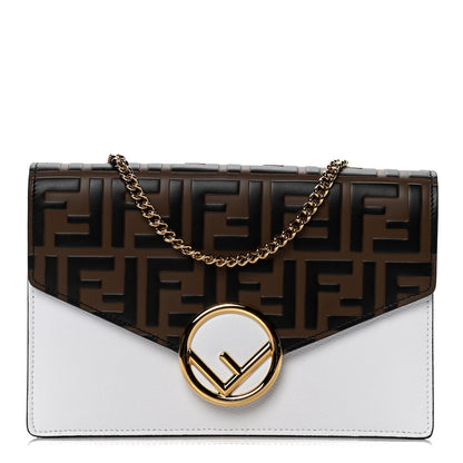 Fendi Vitello Cruise F is Fendi FF 1974 Embossed Medium Envelope Wallet On Chain Optical White Maya Black 2 of 16