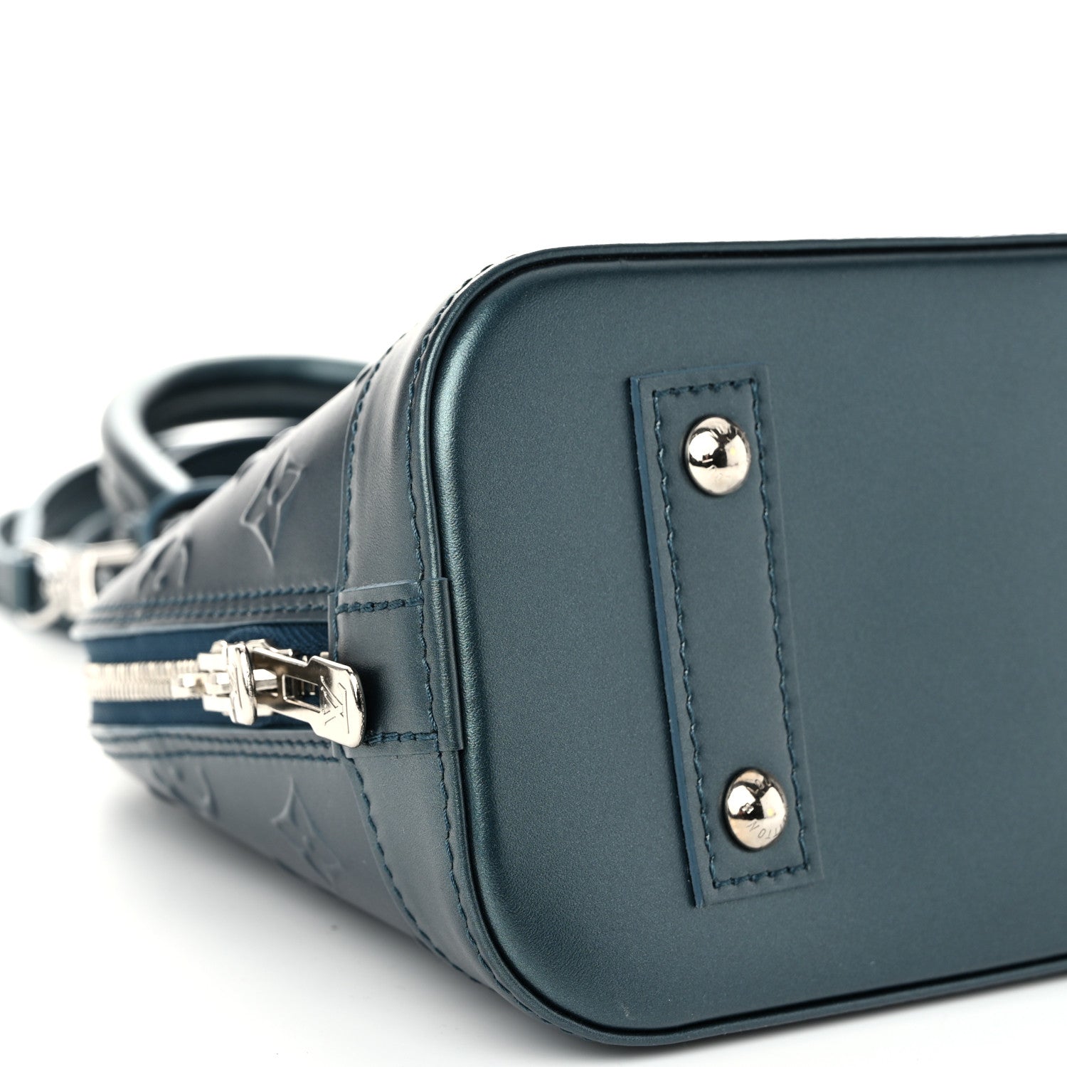 Louis Vuitton Metallic Calfskin Debossed Monogram Alma BB Steel Blue 8 of 9