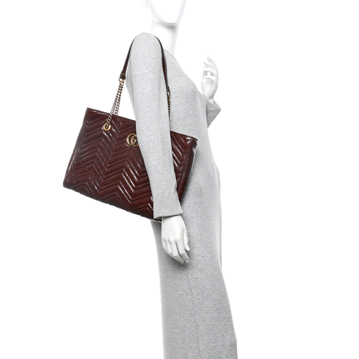 Gucci Snakeskin Matelasse Medium GG Marmont Slim Tote Brown 2 of 14