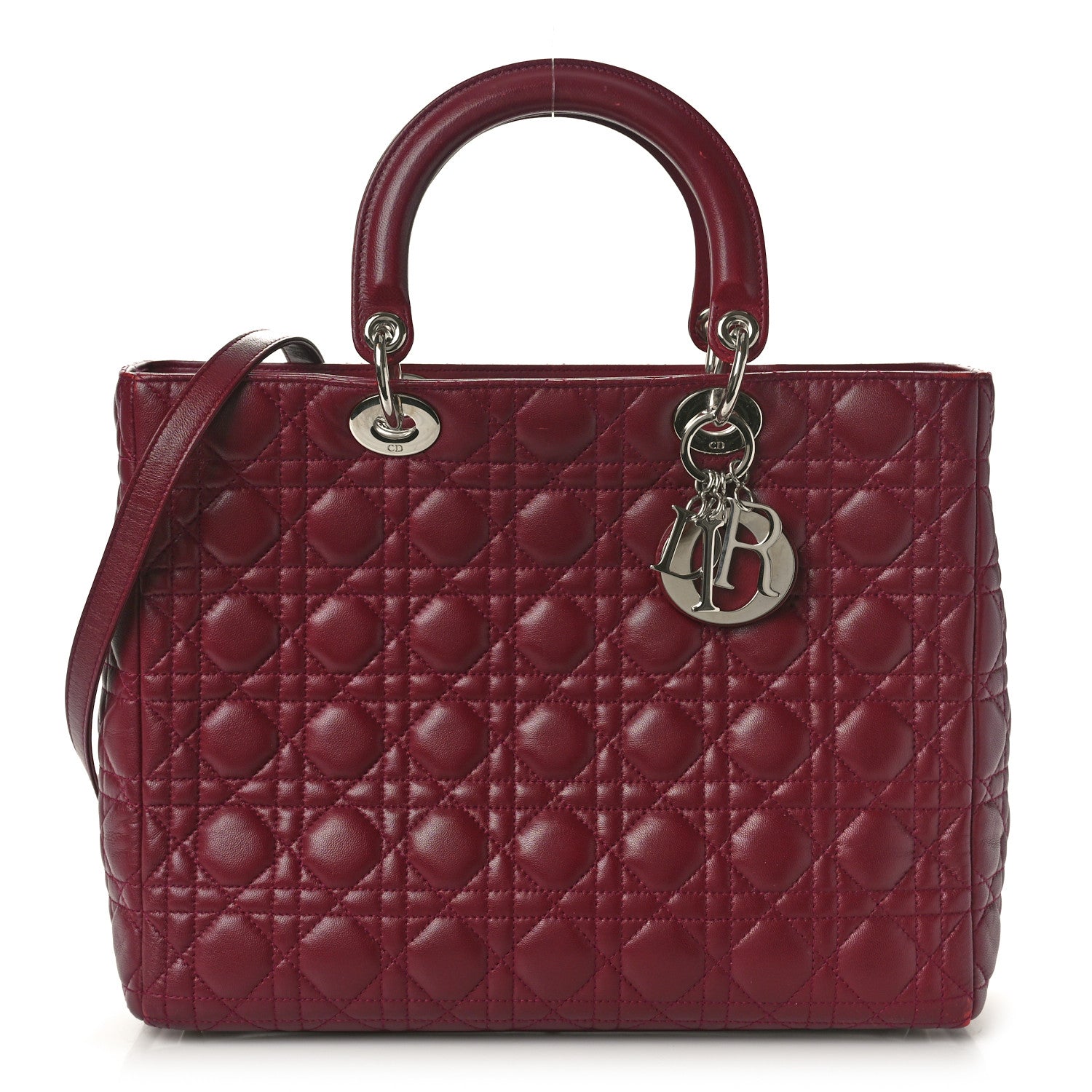 Christian Dior Lambskin Cannage Large Lady Dior Burgundy 1 of 14