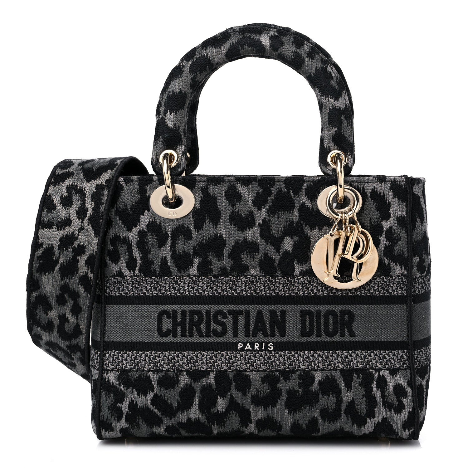 Christian Dior Canvas Mizza Embroidered Medium Lady D-Lite Gray 1 of 8