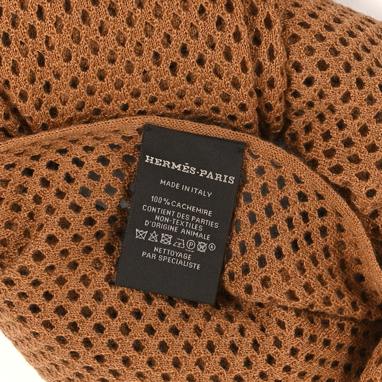 Hermes Cashmere Maille Filet Muffler Camel 3 of 3
