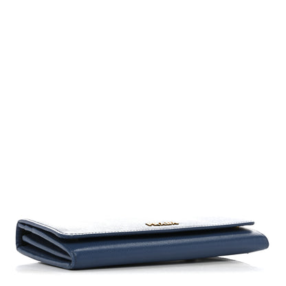 Prada Saffiano Bi-Color Metal Continental Flap Wallet Cobalto Black 4 of 12