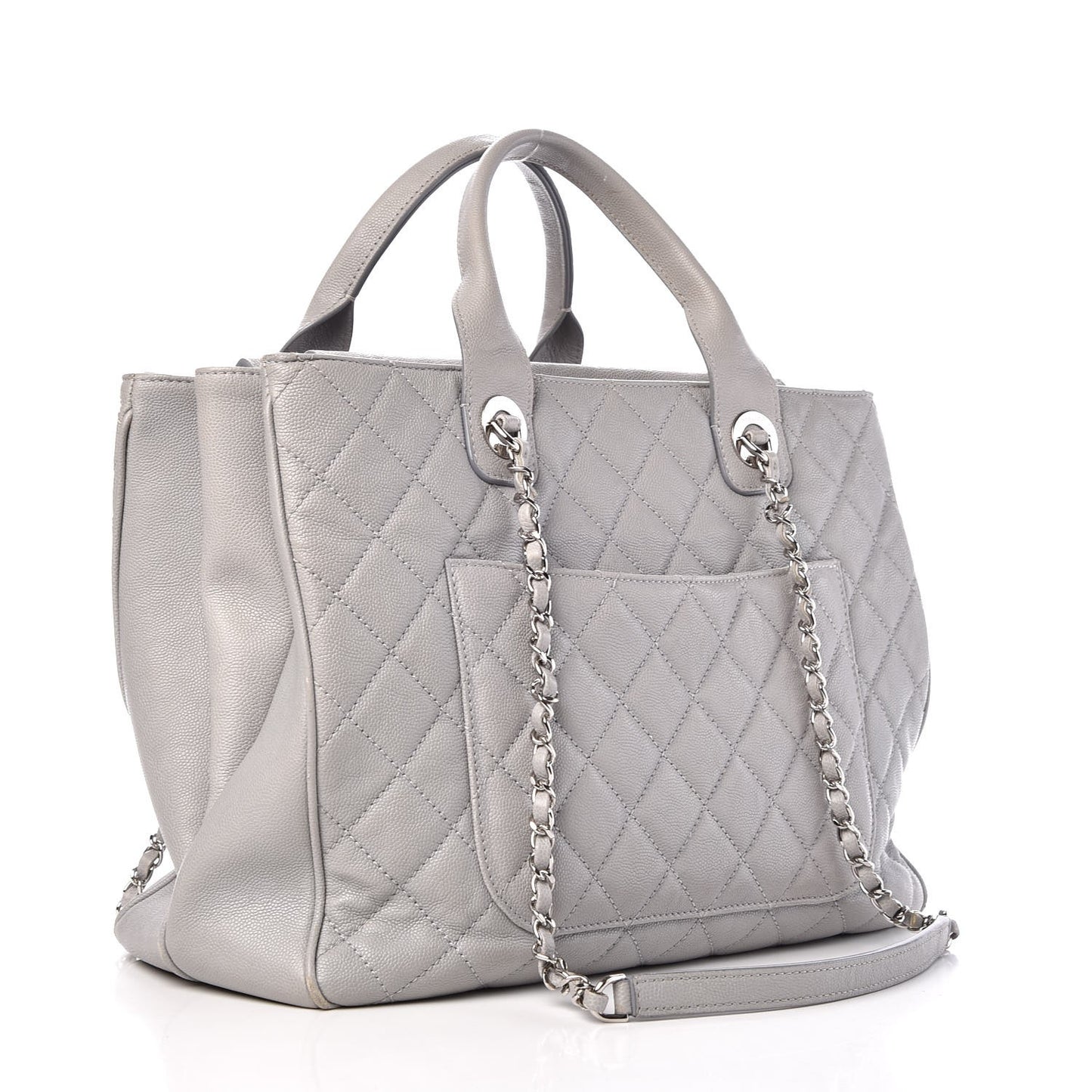 Caviar Quilted Top Handle Shopping Tote Grey