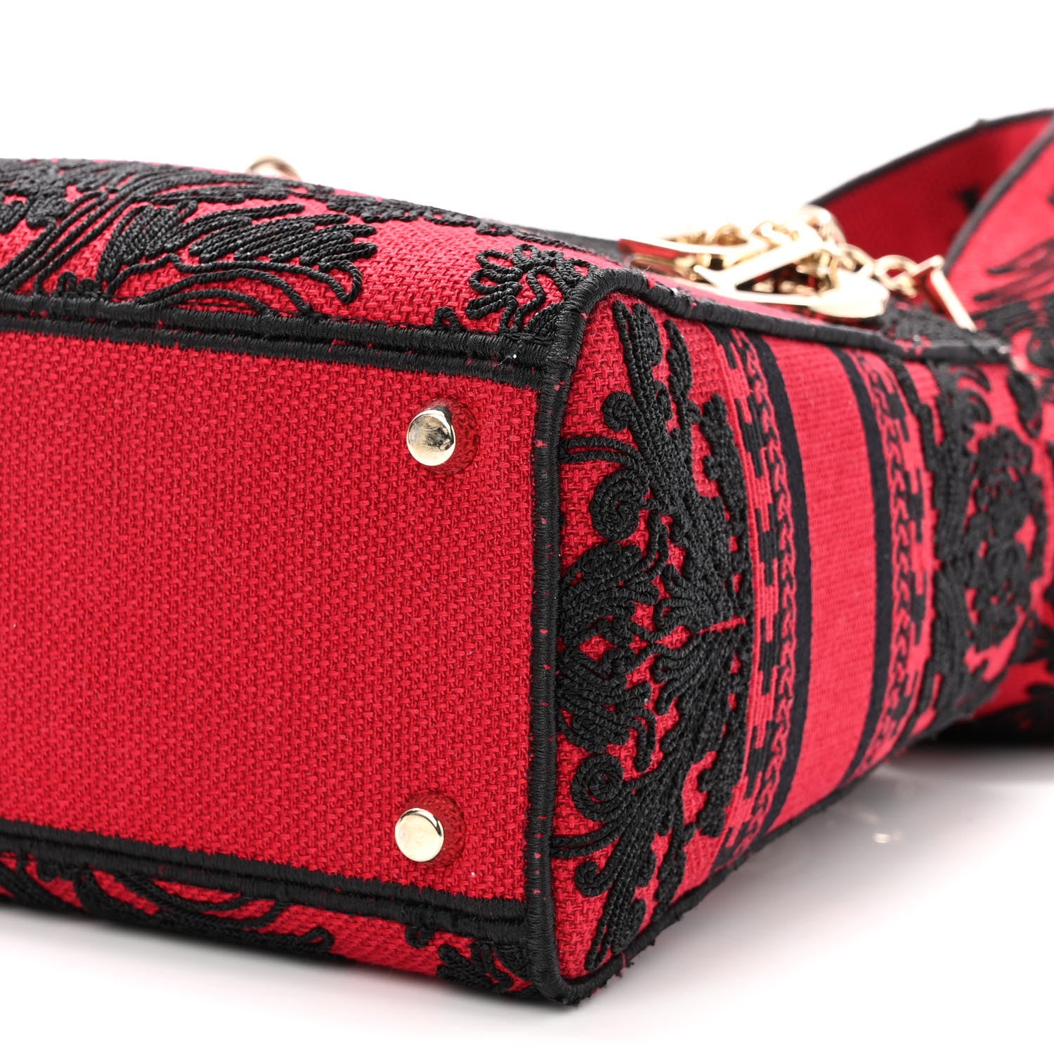 Christian Dior Canvas Embroidered Ornamental Cornely Medium Lady D-Lite Red Black 9 of 9