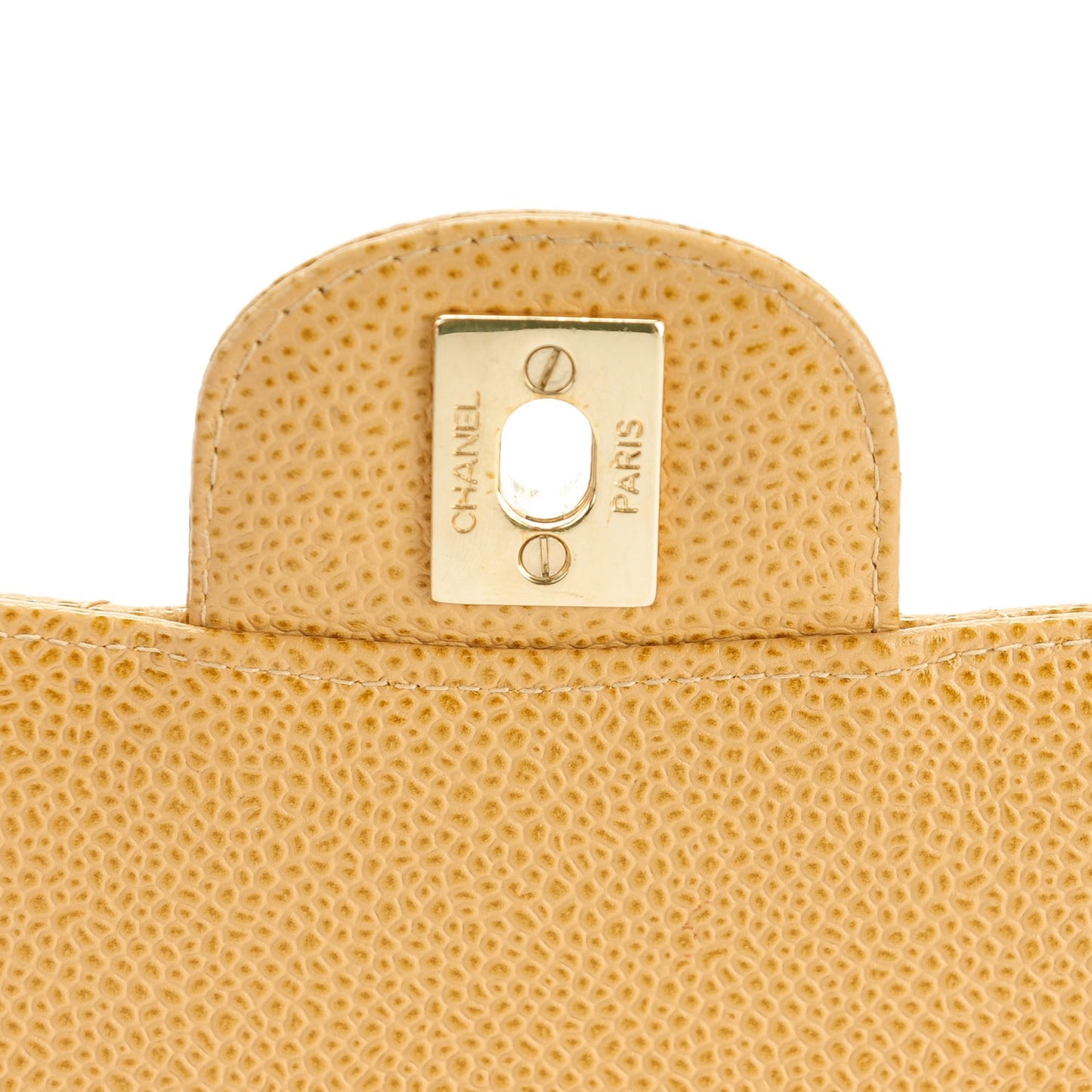 Caviar Quilted Medium Double Flap Beige