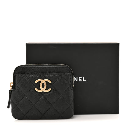 Chanel Caviar Quilted Striated Zip Card Holder Wallet Black 8 of 8