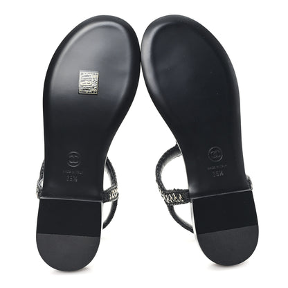 Chanel Lambskin Embroidered CC Thong Sandals 39.5 Black 6 of 10