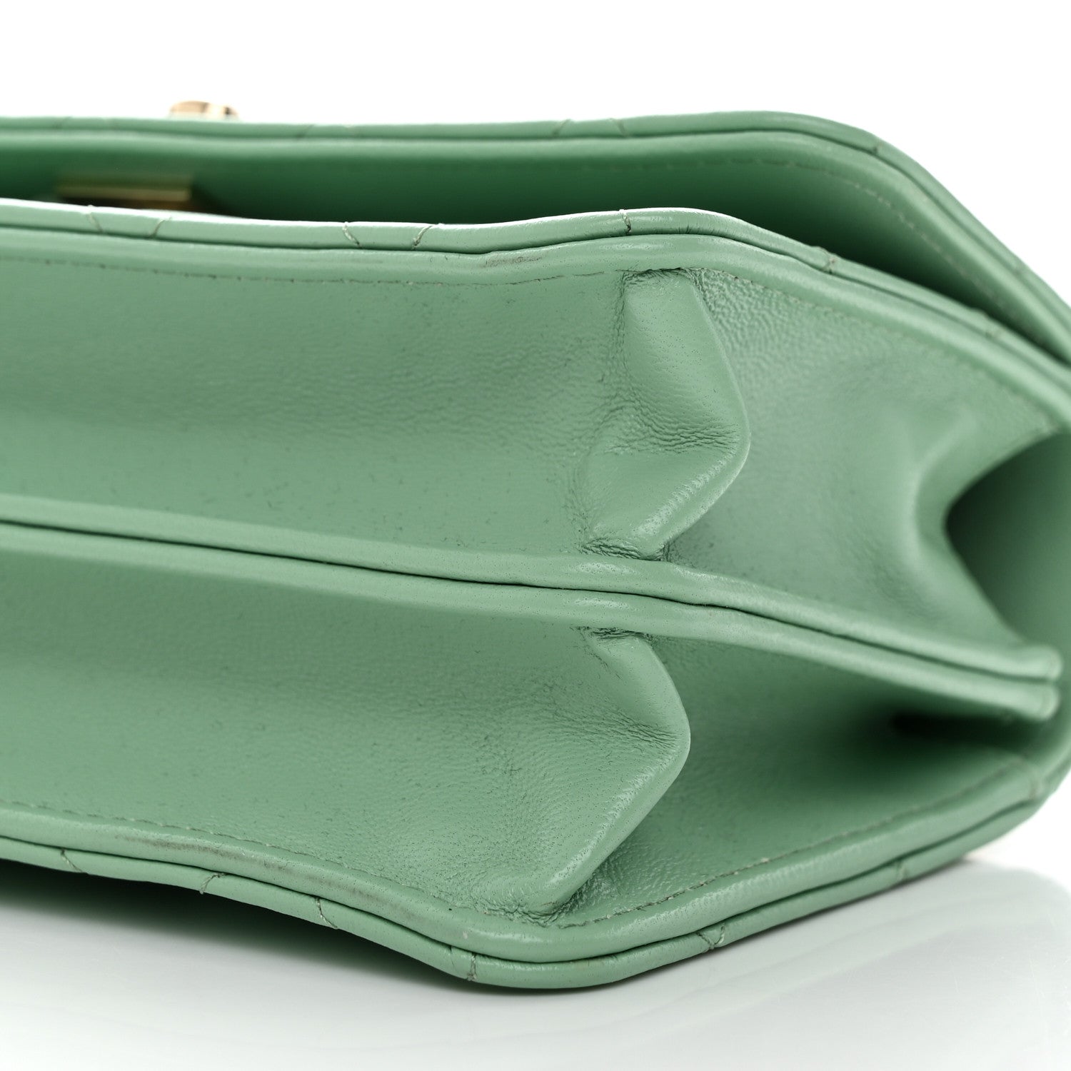 Chanel Lambskin Quilted Pearl Top Handle Clutch With Chain Light Green 11 of 12