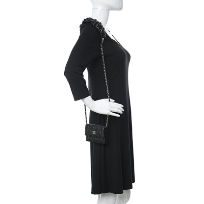 Chanel Lambskin Quilted Camellia Card Holder On Chain Black 2 of 13