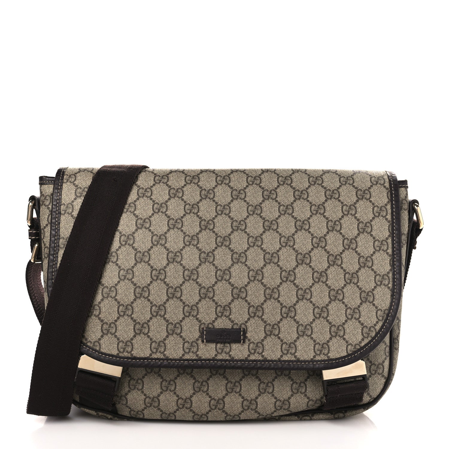 Gucci GG Plus Monogram Medium Double Buckle Flap Messenger Bag Beige Dark Brown 1 of 10