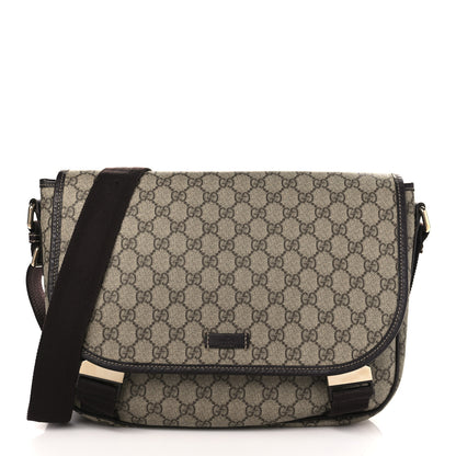 Gucci GG Plus Monogram Medium Double Buckle Flap Messenger Bag Beige Dark Brown 1 of 10