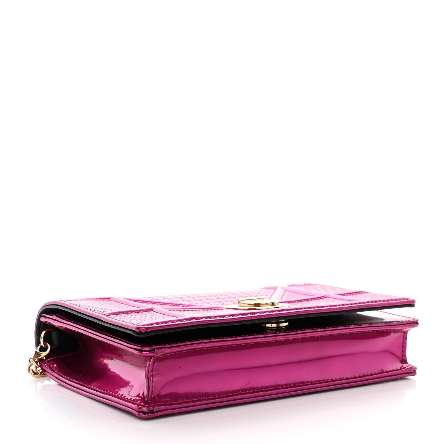 Christian Dior Metallic Patent Micro-Cannage Diorama Wallet on Chain Pouch Fuchsia 4 of 10