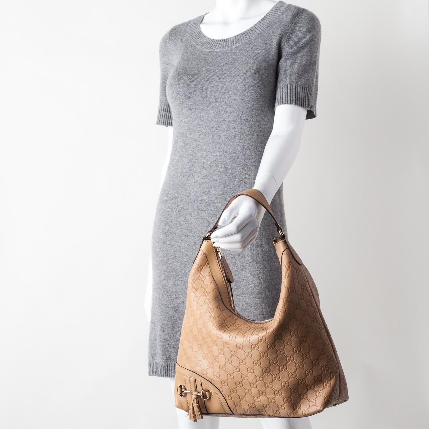 Guccissima Medium Horsebit Tassel Shoulder Bag Beige