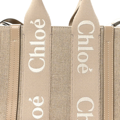 Chloe Linen Calfskin Small Woody Ribbon Tote With Strap Boyish Brown 7 of 9