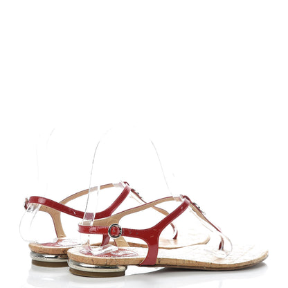 Chanel Patent CC Thong Sandals 38 Red 4 of 11