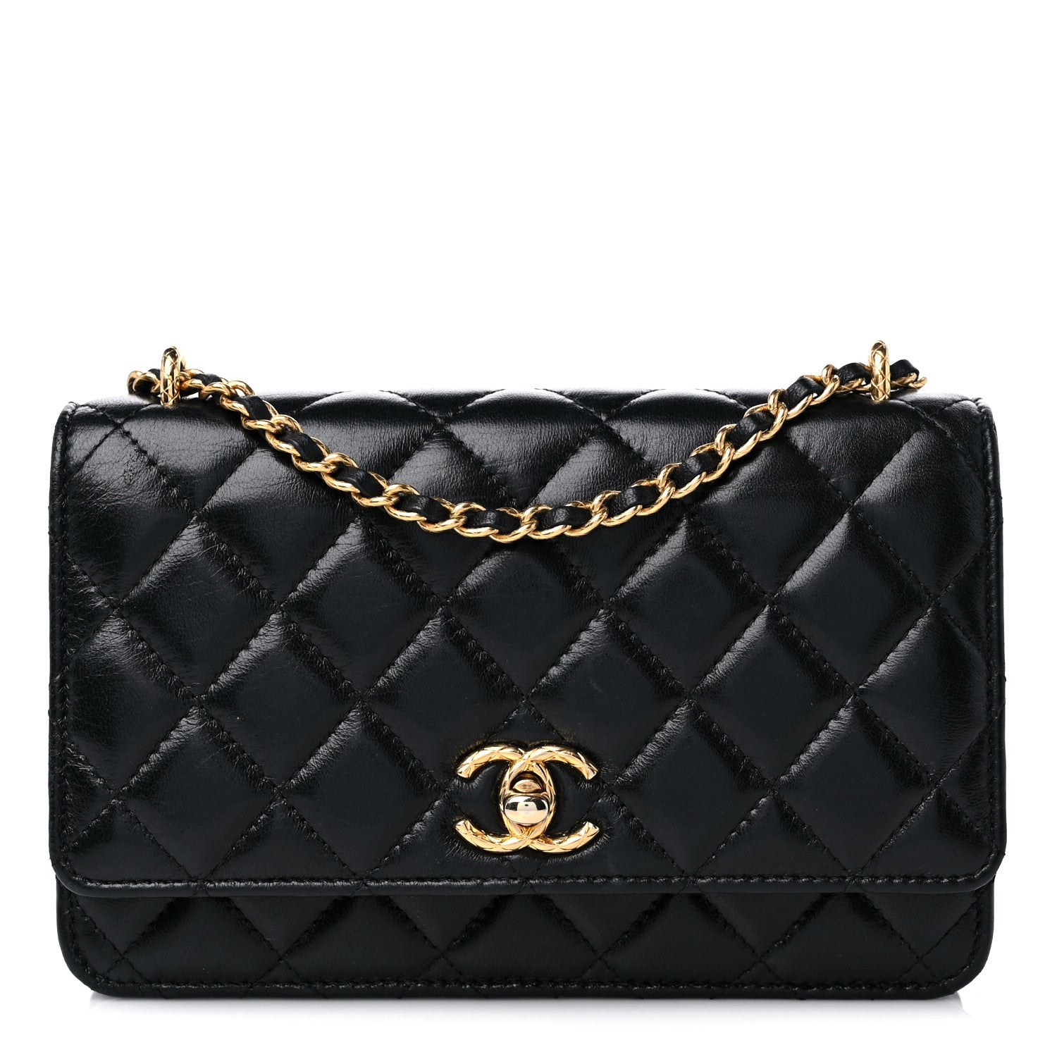 Chanel Shiny Lambskin Quilted Dynasty Wallet On Chain WOC Black 1 of 15