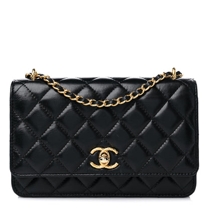 Chanel Shiny Lambskin Quilted Dynasty Wallet On Chain WOC Black 1 of 15
